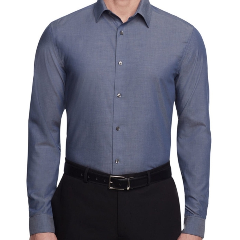 Calvin Klein Performance Non-Iron Slate Blue Dress Shirt 17.5, 34/35